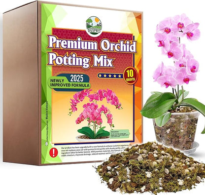 [Upgraded] DUSPRO Orchid Potting Mix for Repotting with Forest Moss, Pine Bark, Perlite & Pumice, Orchid Bark Potting Mix, Orchid Repotting Soil, Drainage Indoor Potting, Orchid Pot Not Included, 10QT