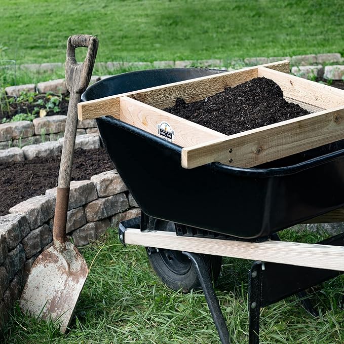 Cedar Garden Sifter for Compost, Dirt and Potting Soil - Handcrafted in The USA - Sustainable Cedar - Heavy Duty Stainless Grate (Wheelbarrow)