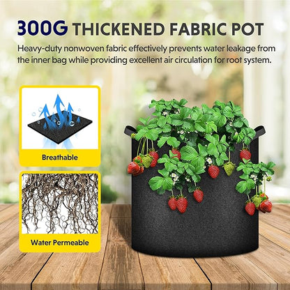 iPower 24-Pack 3 Gallon Grow Bags Heavy Duty Thickened Aeration Nonwoven Fabric Pots with Nylon Handles, for Planting Vegetables, Fruits, Flowers, Black