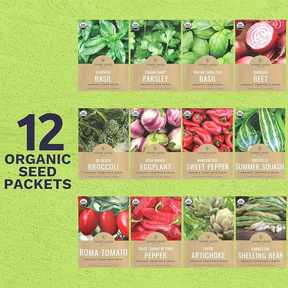 Organic Italian Garden Seeds Variety Pack - 12 Individual Packs - 2026 Season - Genovese Basil, Italian Giant Parsley, Chioggia Beet & More! for Indoor & Outdoor Planting (Non-GMO, Certified Organic)