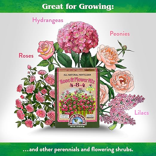 Down To Earth All Natural Fertilizers Organic Rose & Flower Mix - Plant Food for Roses, Bulbs, Flowers and Ornamentals 4-8-4, 1 lb