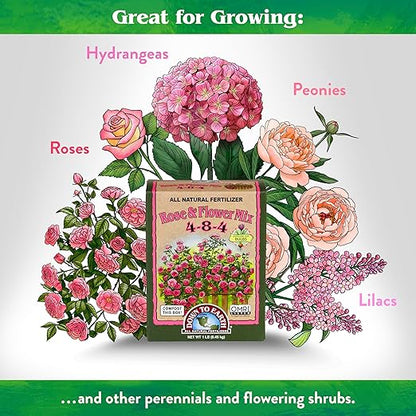 Down To Earth All Natural Fertilizers Organic Rose & Flower Mix - Plant Food for Roses, Bulbs, Flowers and Ornamentals 4-8-4, 1 lb