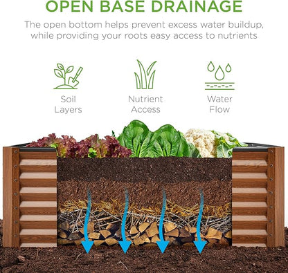 Best Choice Products 4x2x2ft Outdoor Metal Raised Garden Bed, Deep Root Box Planter for Vegetables, Flowers, Herbs, 119 Gallon Capacity, 100% Non Toxic Materials - Wood Grain