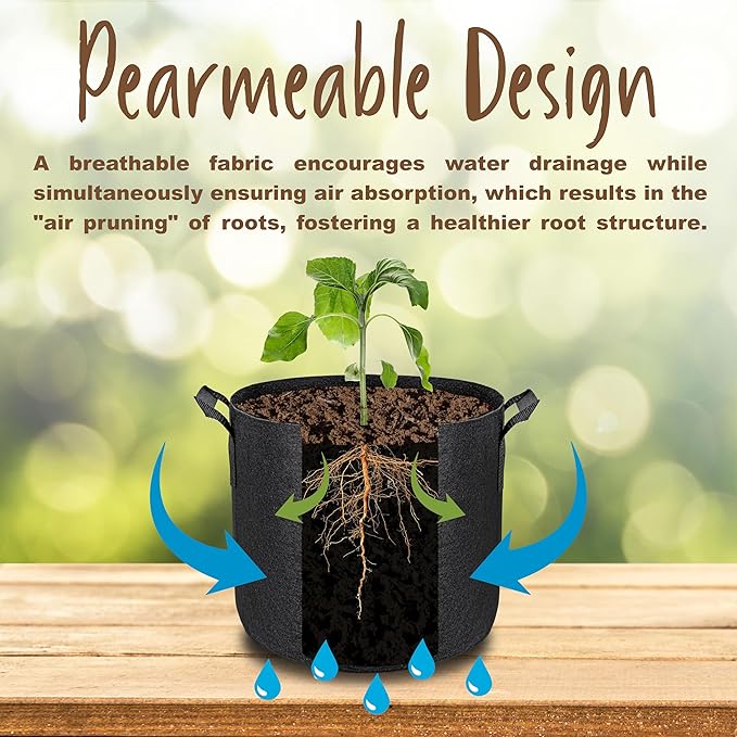 Generic Dstone Multi-Pack Grow Bags: Eco-Friendly, Durable, Lightweight for Better Plant Growth and Drainage (5, 7 Gallon)