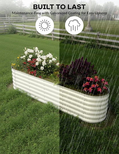 GarveeLife 8x2x1.5 ft Galvanized Raised Garden Bed - 18“ Tall Metal Planter Box for Vegetables, Flowers, Herbs, Rust-Resistant Outdoor Garden Box, Easy Assembly Raised Beds for Gardening, Beige