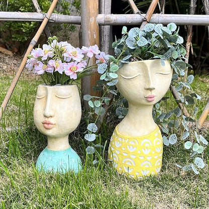DiliComing Face Planter-Pots for Indoor Plants - 11 Inch Tall Planters for Flowers Head Planter with Drainage for Patio Yard Garden Succulent Pots Garden Decor 6 x 6 x 11 Inch