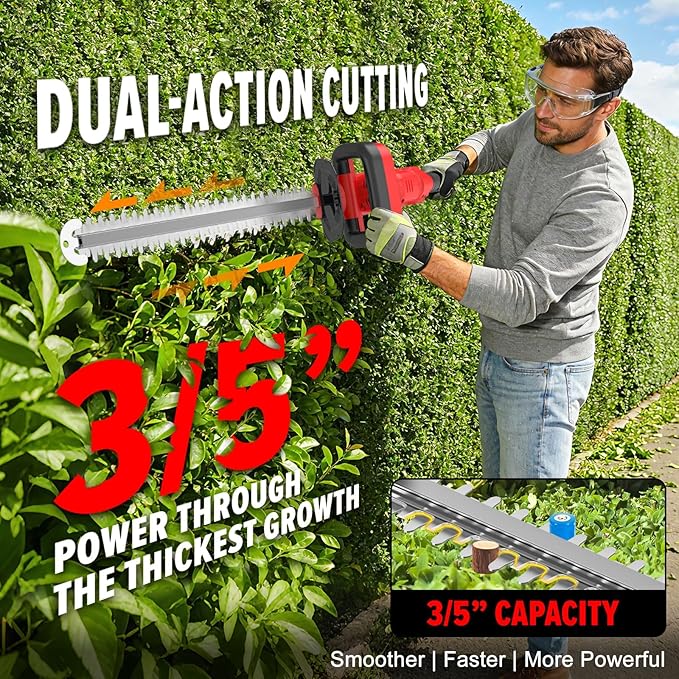 Hedge Trimmer Compatible for Milwaukee 18V Battery，Cordless Electric Hedge Trimmer with 1600RPM Brushless Motor, 22'' Dual-Action Blade with 3/5'' Cutting Capacity (NO Battery)