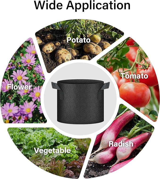 HealSmart Plant Grow Bags 5 Gallon, Tomoato Planter Pots 10-Pack with Handles, Aeration Nonwoven Fabric, Heavy Duty Gardening Planter for Vegetable, Herbs and Flowers, Black