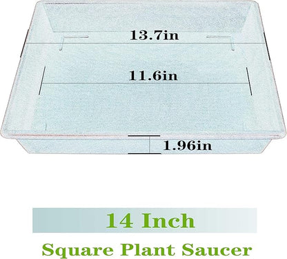 Square Plant Saucer 14 Inch 4 Pack, Plant Stand Plant Trays for Pots Heavy Duty Plastic Plant Saucers for Indoors Outdoors, Flower Pot No Holes Terracotta Plant Lover Gardening Gifts