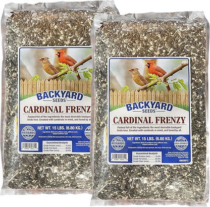 CountryMax Backyard Seeds Cardinal Frenzy Bird Seed Mix 30lbs - Premium Black Oil Sunflower & Safflower, Two Medium Bags of Wild Bird Food