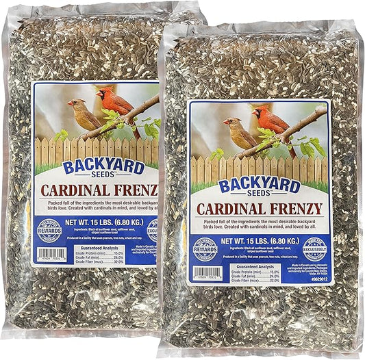 CountryMax Backyard Seeds Cardinal Frenzy Bird Seed Mix 30lbs - Premium Black Oil Sunflower & Safflower, Two Medium Bags of Wild Bird Food