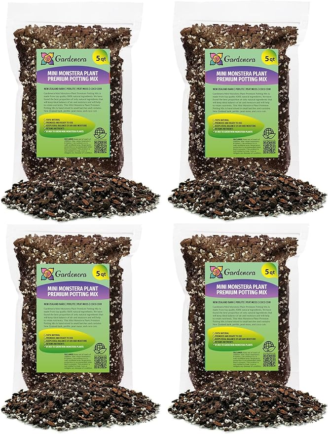 GARDENERA Mini Monstera Soil Mix - Trusted by Gardening Experts for Healthy and Strong Plants - 20 Quart (4 Bags of 5 Quart)
