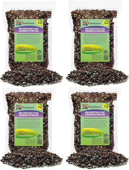 GARDENERA Mini Monstera Soil Mix - Trusted by Gardening Experts for Healthy and Strong Plants - 20 Quart (4 Bags of 5 Quart)