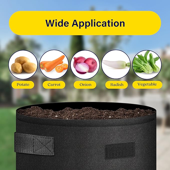 iPower 10-Pack 7-Gallon Potato Grow Bags Thickened Non-Woven Aeration Fabric Container Planter Pots with Handle, Access Flap and Visual Window, Easy to Harvest, for Tomato, Vegetables