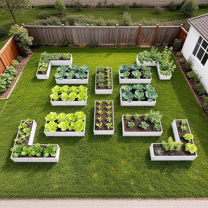 A ANLEOLIFE 12-Piece 18 Inch Tall Raised Garden Beds Kit, Rectangular & L-Shaped Combo Metal Planters – Ideal for Backyard DIY Creative Layouts, Antique White