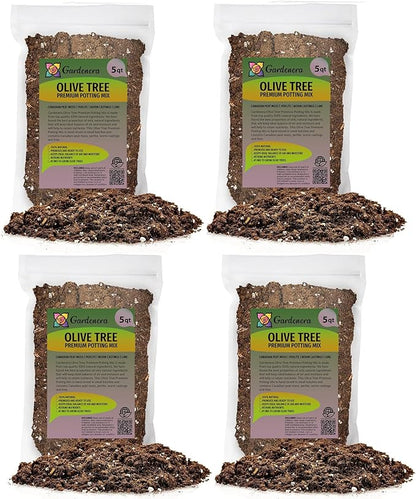 Premium Potting Mix for Olive Trees by Gardenera - 20 Quart - Promotes Strong Roots and Abundant Harvests (4 Bags of 5 Quart)