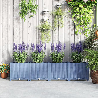 Outsunny 5 x 1 x 1 ft Raised Garden Bed, Indoor Outdoor Plastic Planter Box with Drainage Holes, Drain Plugs and Water Reservoirs for Vegetables, Herbs, Flowers & Succulents, Blue