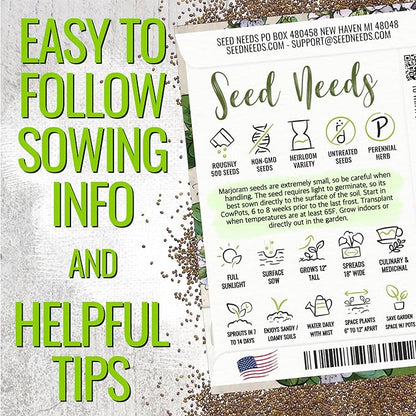 Seed Needs Sweet Marjoram & Italian Oregano Seeds for Planting Fresh Kitchen Herbs - Non-GMO Heirloom & Untreated Perennial Herb Seed to Plant a Culinary Garden Indoors or Outdoors (2 Packs)