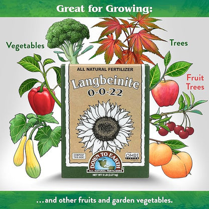 Down To Earth All Natural Fertilizers Organic Langbeinite, Potassium Magnesium Sulfate (K-Mag) Granular Plant Food 0-0-22, 5 lb