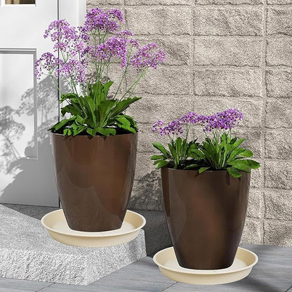2 Pack of Plant Saucer 14 inch, Large Heavy Duty Plastic Saucers Round, Plant Drip Trays for Indoors Outdoor, Plant Water Tray for Planters, Beige