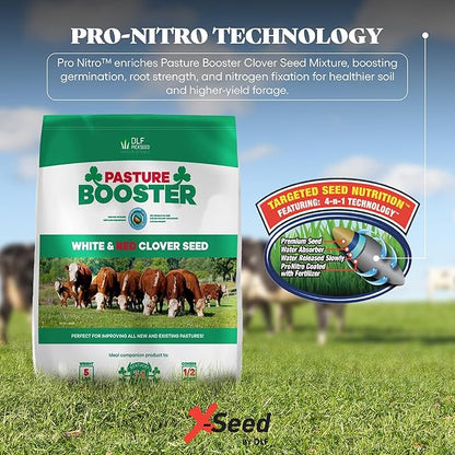 DLF Pasture Booster Clover Seed Mixture - Premium Clover Seed for Pastures, Livestock, Horses, Providing Protein & Essential Nutrients Enhance Soil Health - (White & Red Clover) 5 lbs, 0.21 cubic feet