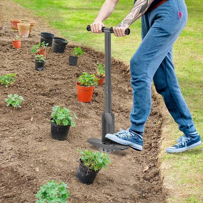 Dolibest Bulb Planter Tool w/Soft Grip, Grass Plugger Tool w/Stainless Steel Sharp Serrations, Depth Adjust Pre-Assembled Sod Plugger w/Centre Auto Dump Design for Lawn Planting Bulbs and Grass Repair