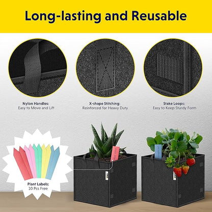 iPower GLGROWBAGCUBIC3X5 20 Pack 3 Gallon Square Grow Bags Thick Fabric Planting Pots with Handles for Indoor and Outdoor Garden, Black