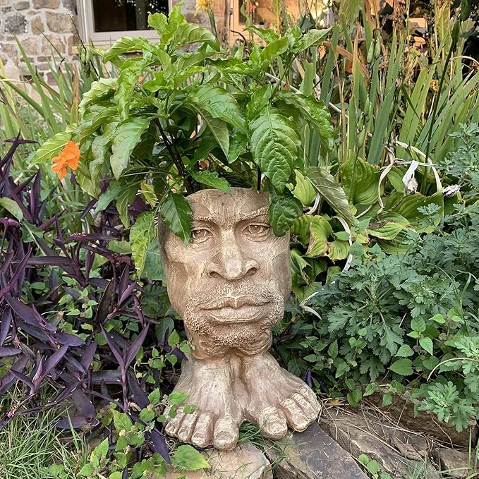 homestyles 14.5 in. Stone Wash Uncle Kimoni The Muggly Face Statue Planter Hold 6" Pot