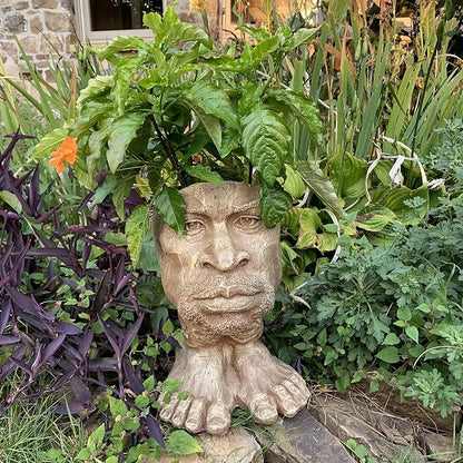 homestyles 14.5 in. Stone Wash Uncle Kimoni The Muggly Face Statue Planter Hold 6" Pot