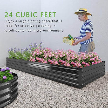2PCS 12x2x1FT Galvanized Raised Garden Bed Kit,Vegetable Boxes-Rectangle Metal Flower Box,Large Planter Raised Beds Outdoor Garden for Planting,Fruit,Herb-Black