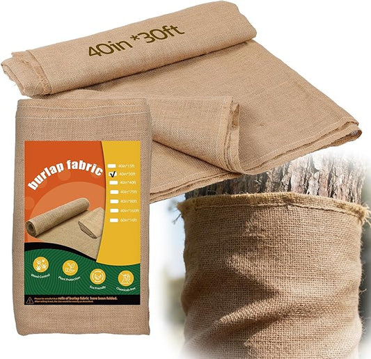 40 Inch x 30 Feet Garden Burlap Fabric - Heavy Duty Burlap Roll, High Density Jute Fabric Natural Burlap for Plant Protection, Weed Barrier, Wedding Decor and DIY Crafts