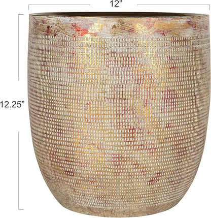 Creative Co-Op Embossed Textured Stoneware Planter, Metallic Gold
