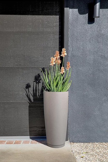 Veradek Vega Round Tall Planter Pots for Indoor/Outdoor Use | Made from Plastic - Stone Mix with Drainage Holes | Perfect for Small to Large Succulent Plants, Flowers, Modern Interior Plants