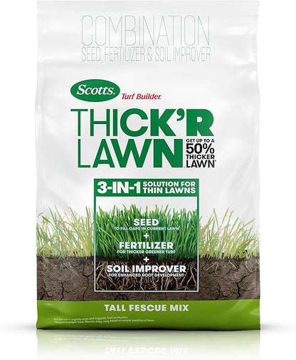 Scotts Turf Builder THICK'R LAWN Grass Seed, Fertilizer, and Soil Improver for Tall Fescue, 4,000 sq. ft., 40 lbs.