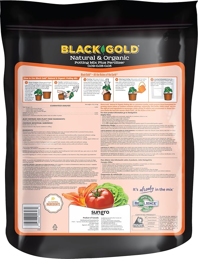 Black Gold Natural & Organic Potting Mix 8qt