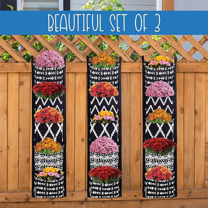 Boho Fabric Hanging Planter (3 Sets of 5 Pockets); Vertical Hanging Herb/Flower Planter