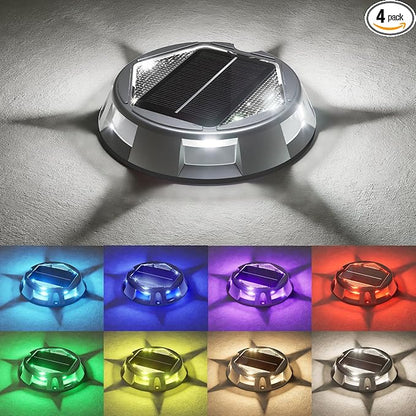 VOLISUN Solar Driveway Dock Deck Markers Marine Lights 4 Pack,9 Colors in 1 Led IP67 Waterproof Outdoor Warning Step Lights for Driveway Sidewalk Walkway Pathway RGB