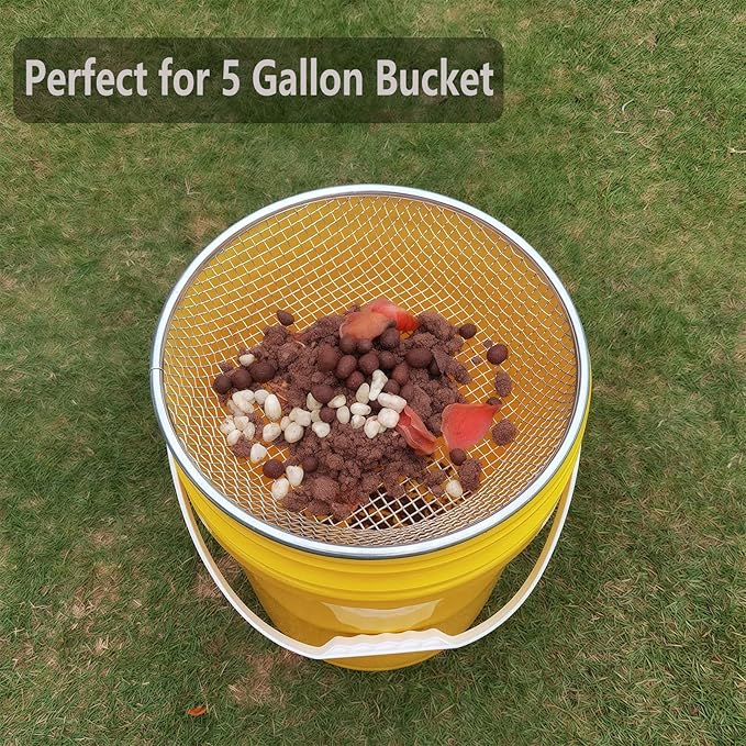 3 Pack Gardening Sand Soil Compost Sifter Perfect for 5 Gallon Bucket, 1/4 inch Mesh, 1/8 inch Mesh, 3/8 inch Mesh