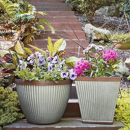 Southern Patio HDR 046851 16 inches Square Rustic Plastic, Indoor, Outdoor Garden Planter, Urn Pot for Flowers, Herbs, Galvanized