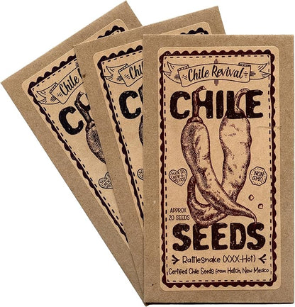 Hatch Chile Seeds from Chile Revival - New Chiles on The Block 3 Pack- 20 Seeds of Each 60 Total - Giuzeppi (Mild), Ms. Junie (Hot), Rattlesnake (XXX-Hot)