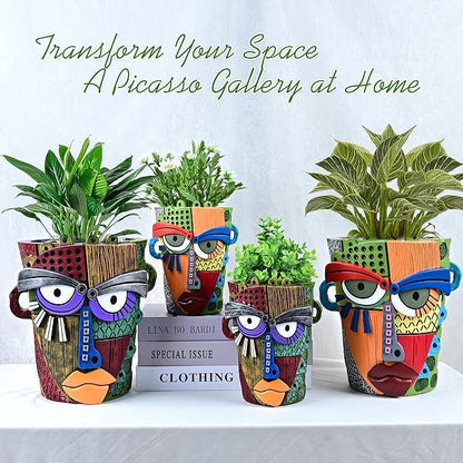 Abstract Face Planter Pots for Plants,Hand-Painted Colorful Flower Pots with Drainage, Indoor Outdoor Garden Decor Gift(Classic,Small)