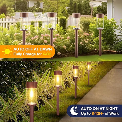 UME 2 Pack Solar Pathway Lights Outdoor, Bright Solar Garden Lights with Metal Design–IP65 Waterproof, Auto On/Off, 3000K LED Landscape Lighting for Yard, Lawn, Walkway, Driveway, Patio Decor