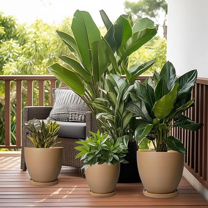 6.8 Inch Planter - Ceraimc Pots for Indoor Outdoor Plants Round Planters Modern Flower Pot with Drainage and Tray Home Garden Decor Brown