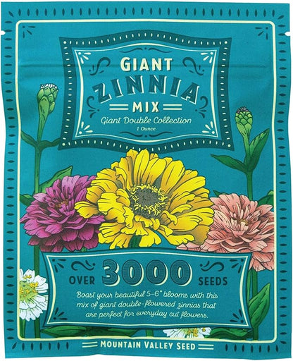 Zinnia Seeds for Planting Outdoors ~3000 California Giant Mix Zinnia Seeds - Beautiful 4' Tall Wildflower Blossoms - Zinnia elegans Pollinator Seed Mix - Bright, Cheerful Annual Flower Seed