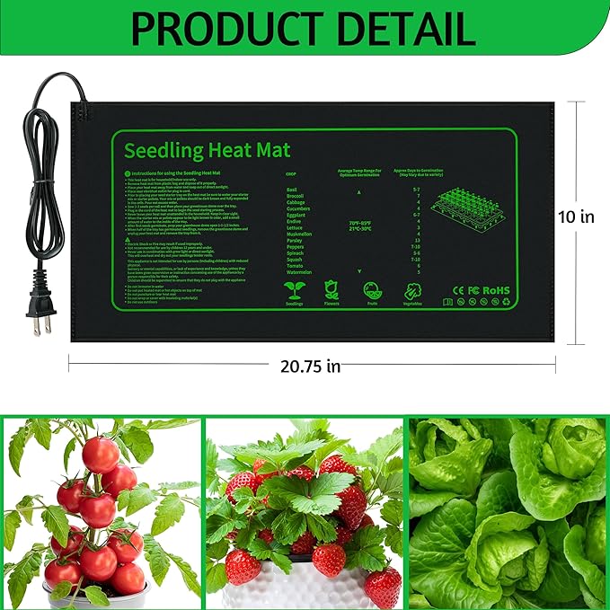 Seedling Heat Mat for Seed Starting,10" x 20.75" Waterproof Heating Pad for Indoor Plants Germination (Black 1 Pack)