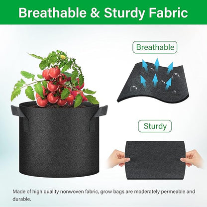 YSSOA 20-Pack 7 Gallon Grow Bags, Aeration Nonwoven Fabric Plant Pots with Handles, Heavy Duty Gardening Planter for Potato, Tomato, Vegetable and Fruits, Black