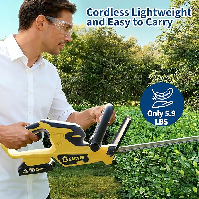 Hedge Trimmer Cordless with Battery, Electric Hedge Trimmer, 22 Inch Handheld Bush Trimmers, with 2 20V 2.0Ah Batteries and Charger, Brushless Motor, Dual Safety Switch, for Gardening, Lawns