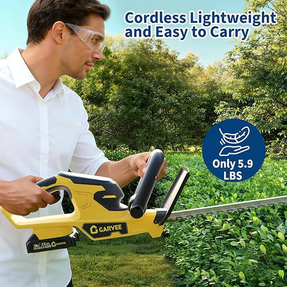 Hedge Trimmer Cordless with Battery, Electric Hedge Trimmer, 22 Inch Handheld Bush Trimmers, with 2 20V 2.0Ah Batteries and Charger, Brushless Motor, Dual Safety Switch, for Gardening, Lawns