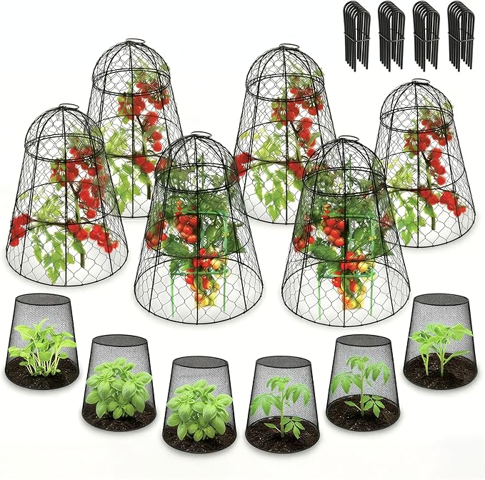 Garden Cloches for Plants, Chicken Wire Plant Cages, Plant Protectors from Animals, Combo Pack, 12 Pcs (6 Large 17.7" × 12.8" + 6 Small 5.87" × 9")