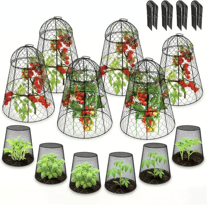 Garden Cloches for Plants, Chicken Wire Plant Cages, Plant Protectors from Animals, Combo Pack, 12 Pcs (6 Large 17.7" × 12.8" + 6 Small 5.87" × 9")